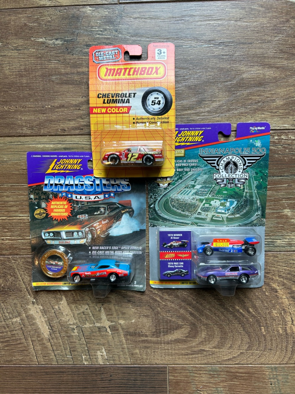 Matchbox/Johnny Lightning Assorted Die-Cast Race Cars - Purple, Blue, Red
